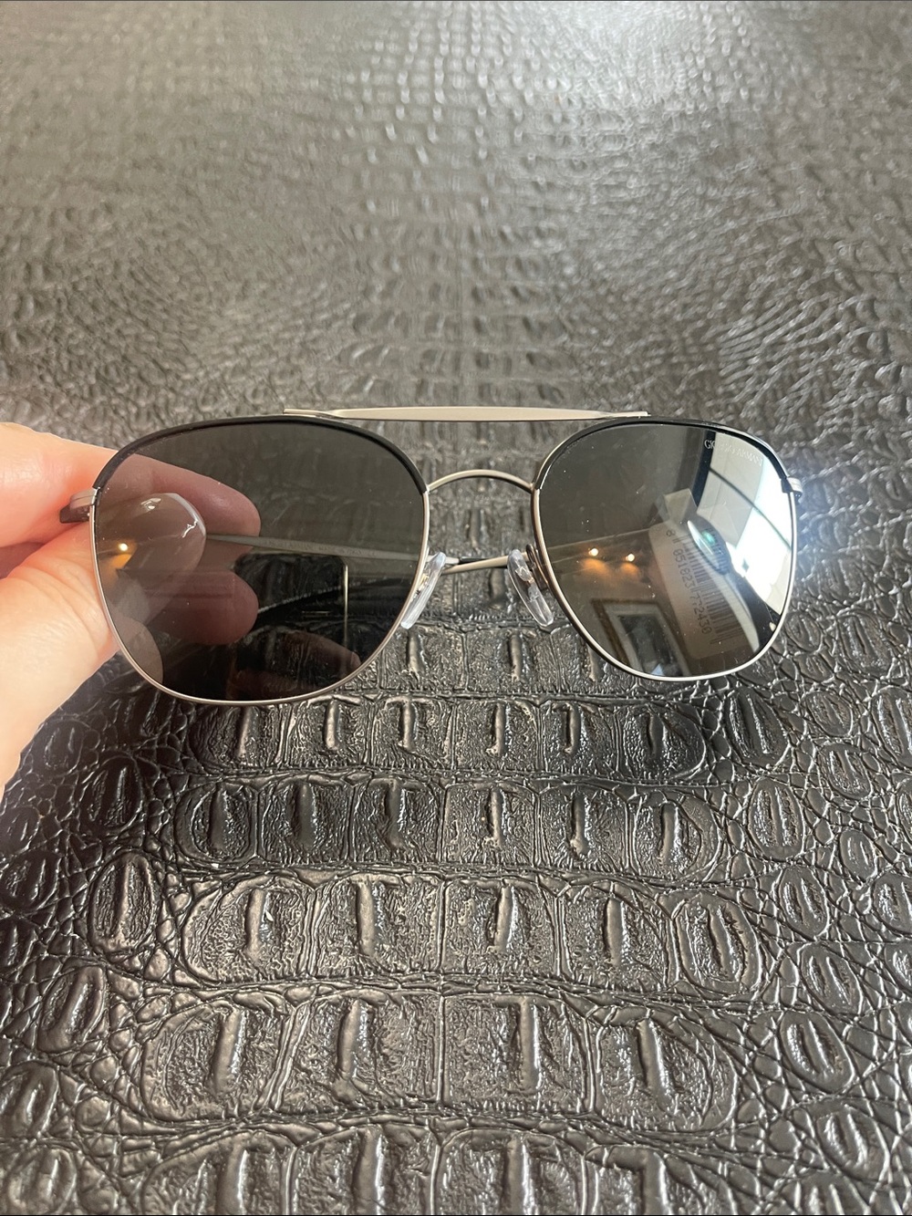Giorgio Armani Men's Silver Frame Black Lens Aviator Sunglasses AR6058-J 3003/87